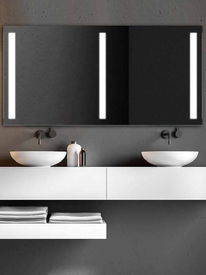 Zrcadlo 140 x 70 cm LED osvětlení tři široké podsvícené pruhy LUMINA DUO